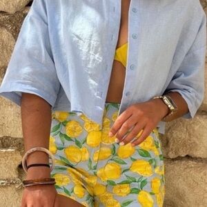 Zara Blue and Yellow Lemon Print Women Shorts
